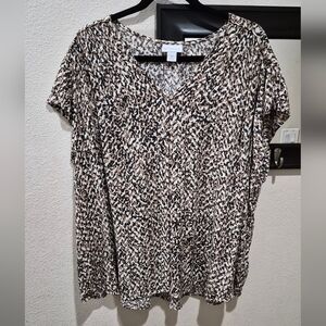 🖤🐆 Liz Claiborne Animal Print Blouse Size 2X Flowy Button Front Top EUC